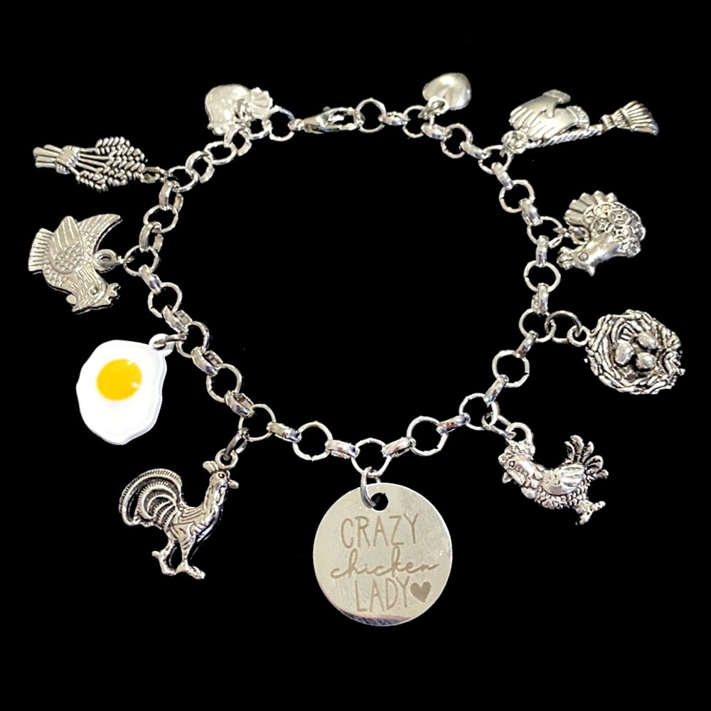 Crazy Chicken Lady Charm Bracelet